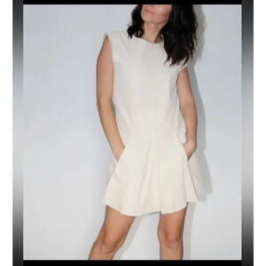 Theory Shadrin Lambskin Dress Shift Ivory Cream Bone Sleeveless Leather Mini 10